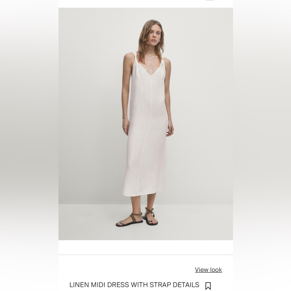 Massimo Dutti Cream linen midi dress